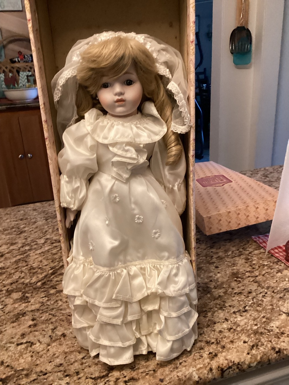 Wedding porcelain doll from dollhouse